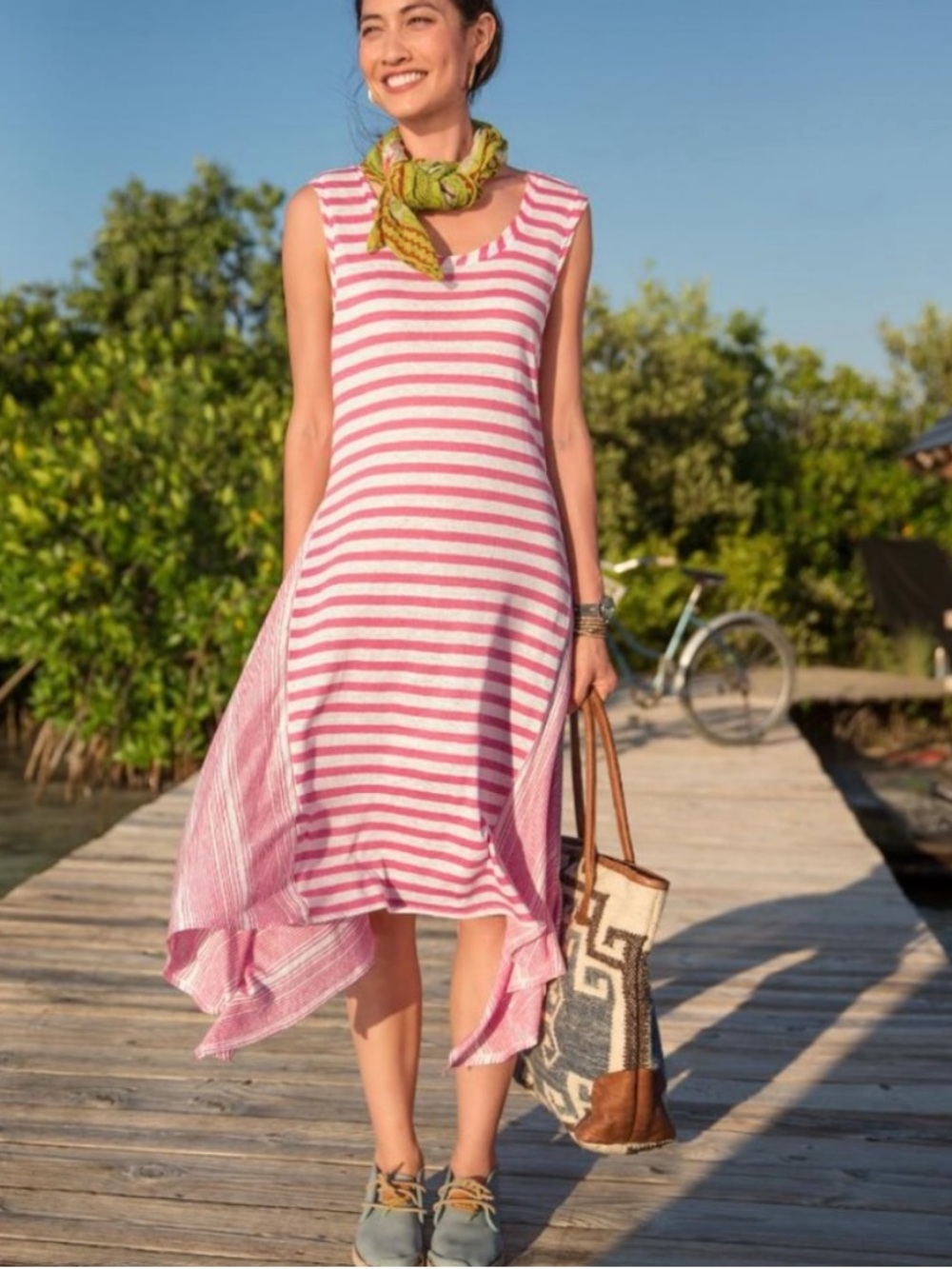 NWOT Sundance Pink and White Striped 100% Linen Dress Size Medium